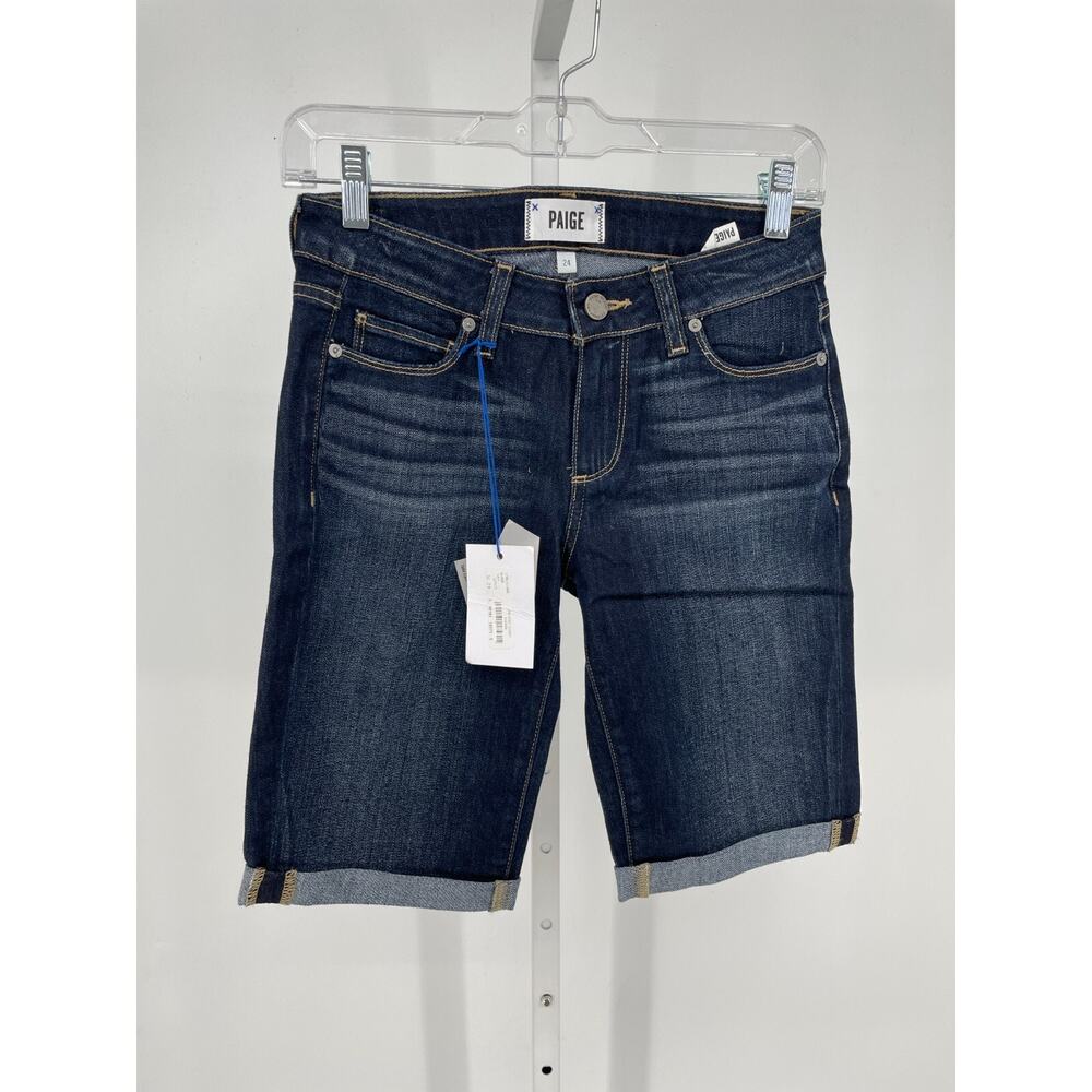 Paige Womens Jax Knee Shorts 24 Blue Rolled Cuff Medium Wash Stretch 1798212-680